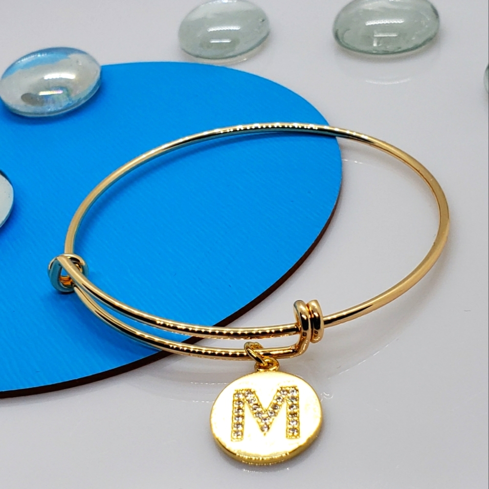 18k Gold-Filled Initial M Charm Bangle - image 3